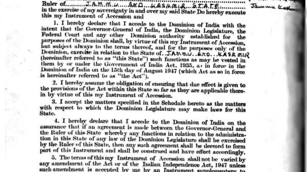 Instrument of Accession, October 26-27, 1947, Signed by Maharaja Hari Singh of Jammu and Kashmir