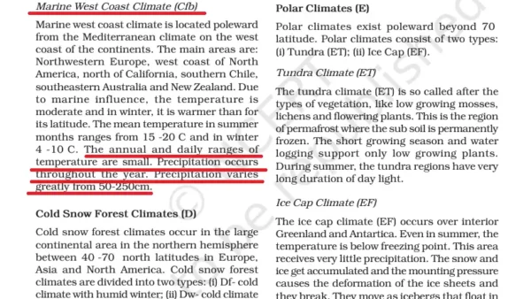 Marine West coast climate – UPSC Question